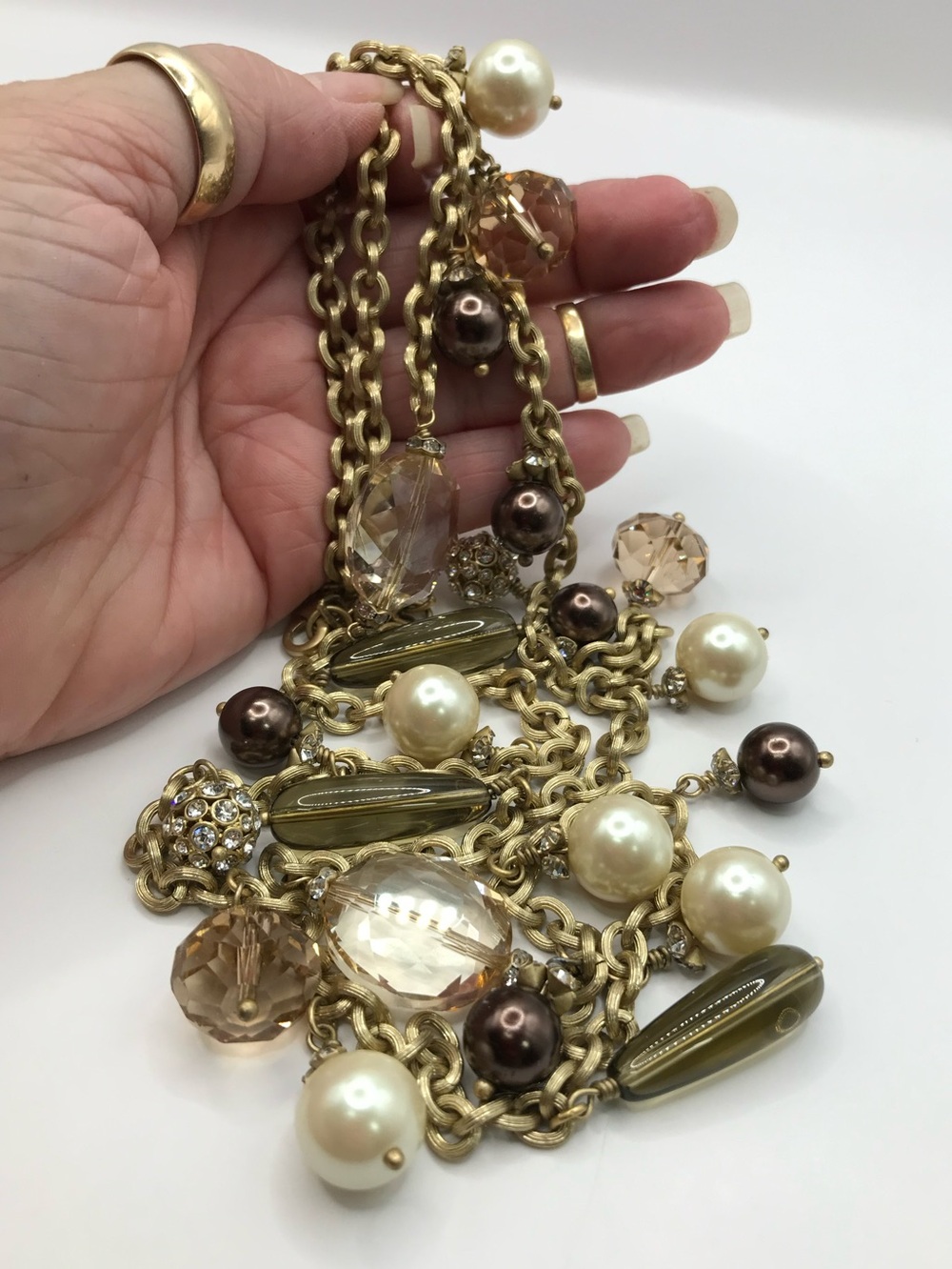 Stella & Dot Audrey Faux Pearl & Crystal Drop Statement Necklace - Picture 9 of 10